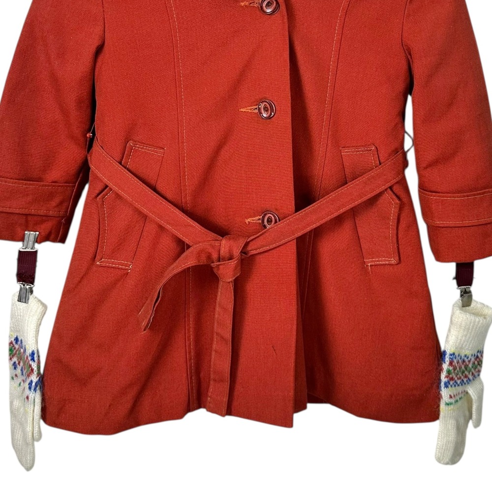 Vintage Emily Leffler Girls Rust‎ Faux Fur Hood Coat Belt Gloves Sz 6-7 Boutique - Picture 3 of 16